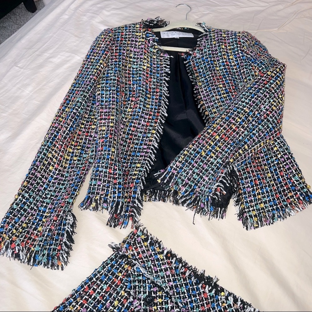 Trina Turk Rainbow Confetti Tweed Blazer/Skirt Matching Set